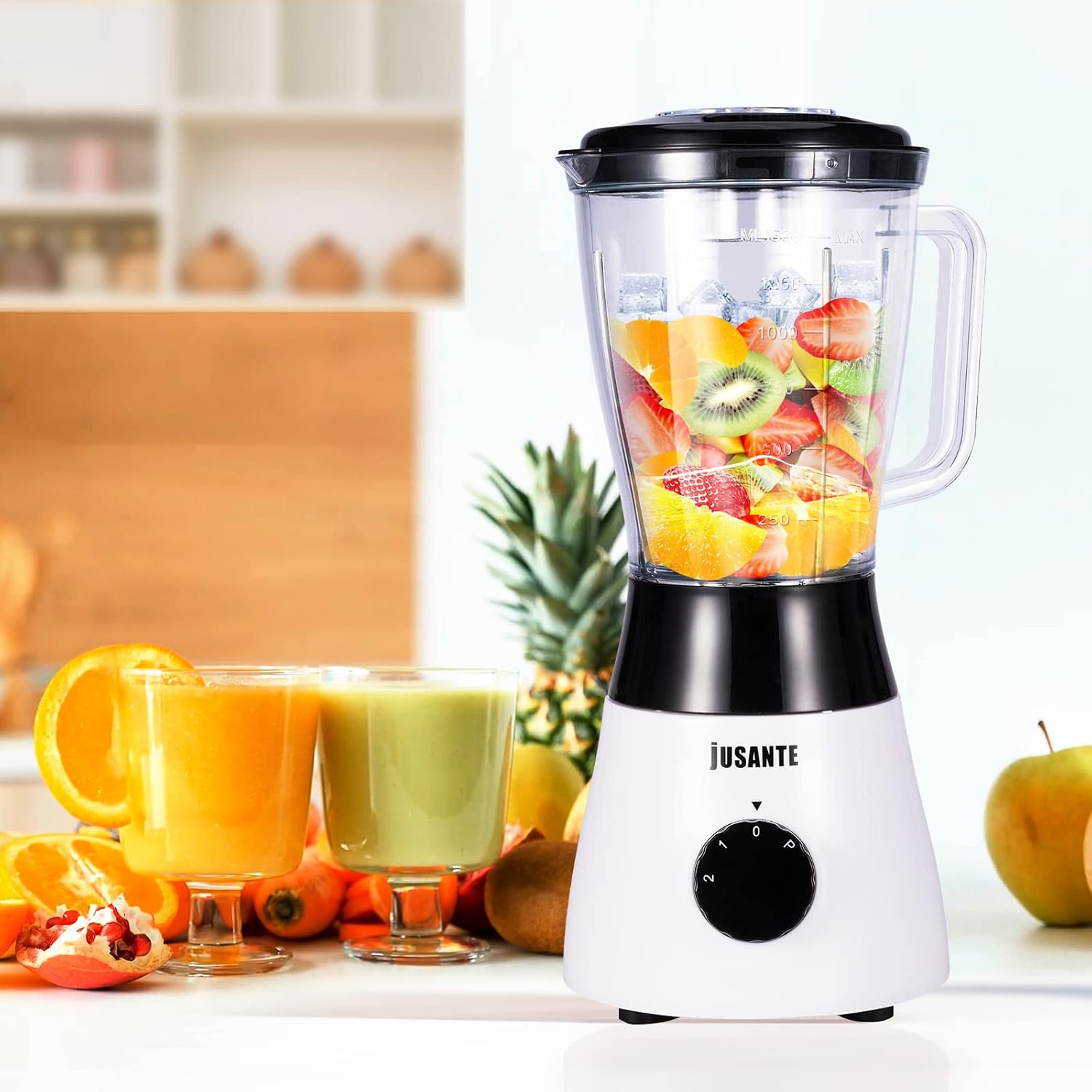 Blender for Smoothies, Small Blender with 500W Motor for Milkshake Desserts Nut Butter, Cocktails Sauces (White)