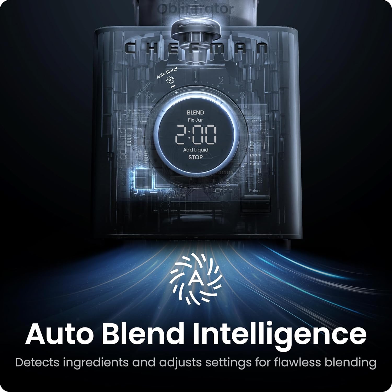 Chefman Obliterator 48 oz Countertop Blender for Smoothies, 1380W Motor to Crush Ice, Nuts, and Frozen Fruit with Stainless Steel Blade, Auto Blend Function, Includes 20 oz Travel Jar