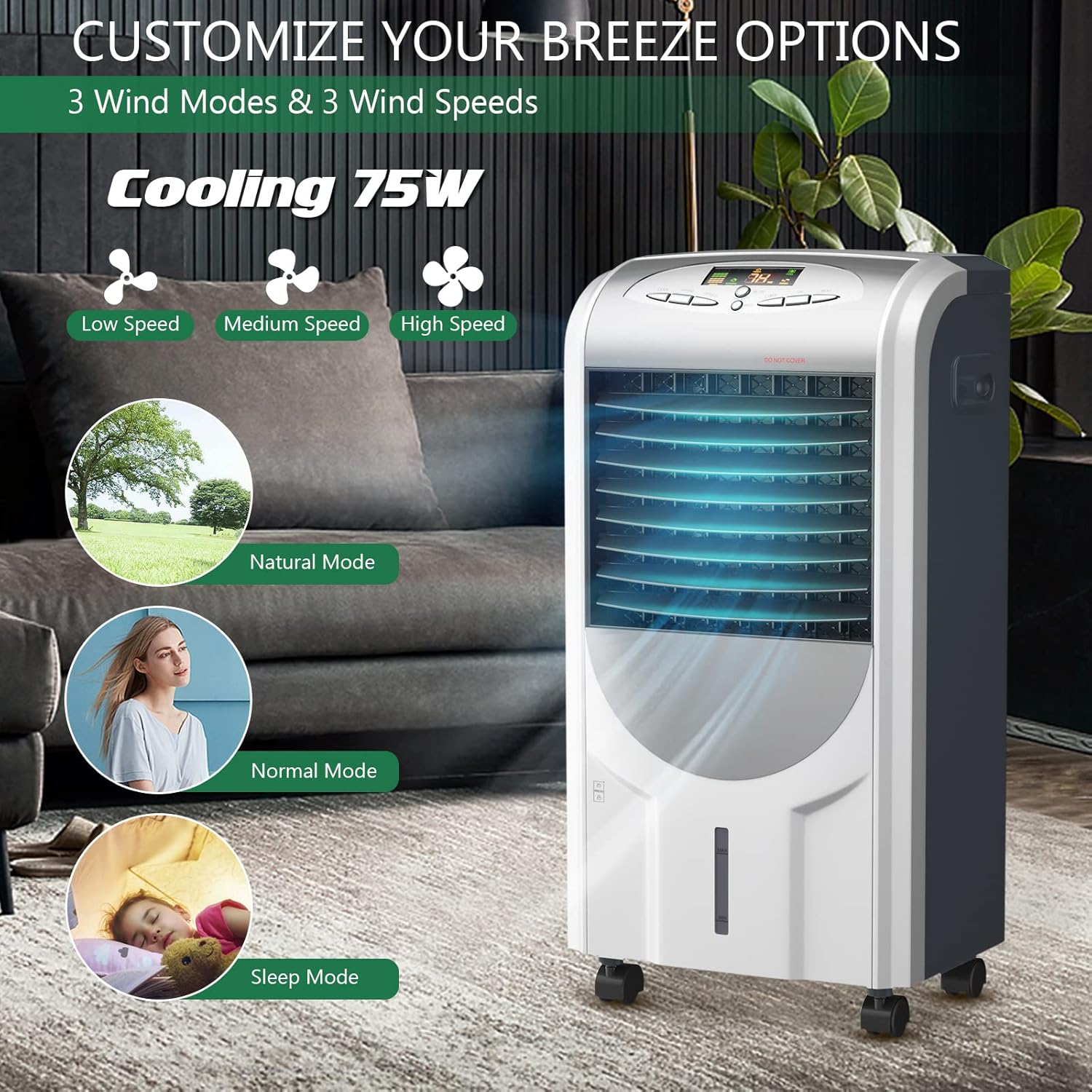 KOTEK Air Cooler and Heater, 5-in-1 Portable Evaporative Air Cooler w/Anion Function, 8H Timer, 3 Modes & 3 Speeds, Bladeless Quiet Evaporative Cooler w/Remote Control for Home, Office