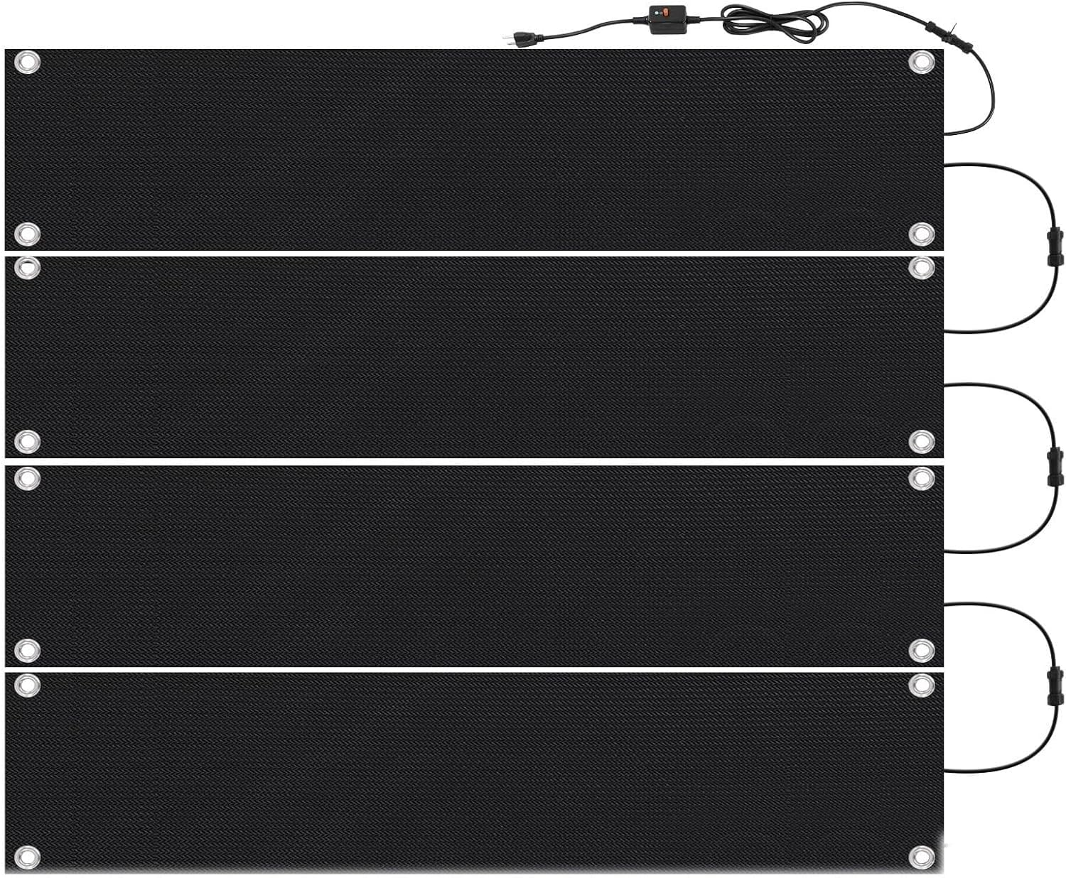 Heated Snow Melting Mats, Rubber Snow Melting Mats Outdoor, 120V Snow and Ice Melting Mats for Proof and Valley, 2in/h Melting Speed, for Winter Outdoor Stairs, Sidewalks, Garages(4 Pcs,10in*48in/25.4