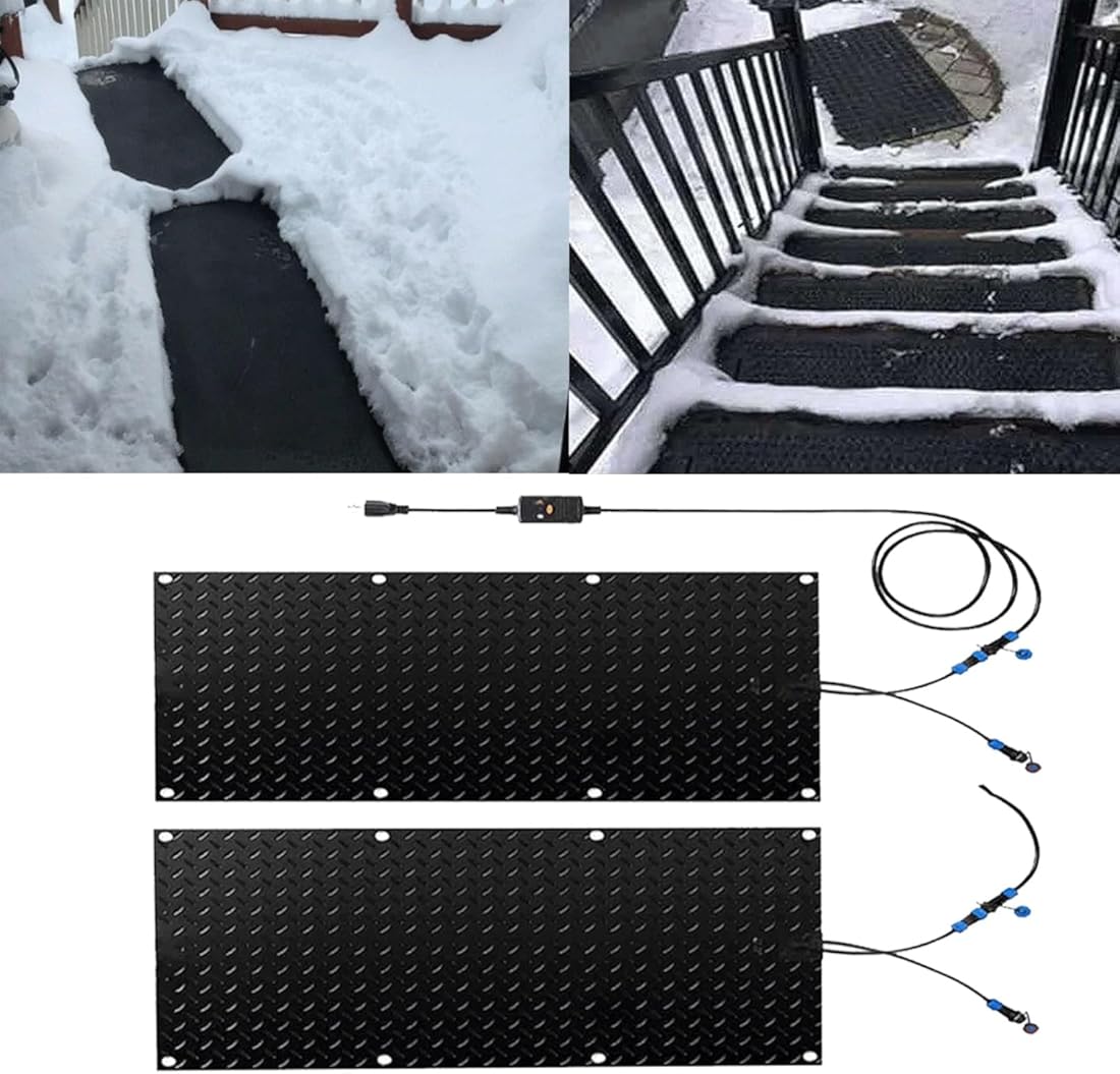 Heated Snow Melting Mats for Entrances - Heated Outdoor Mats for Stairs- Non-Slip Snow Melting Mats for Winter Snow Removal - Snow and Ice Melt Products -Heating Walkway Mats(2 Pcs,30 * 60cm)