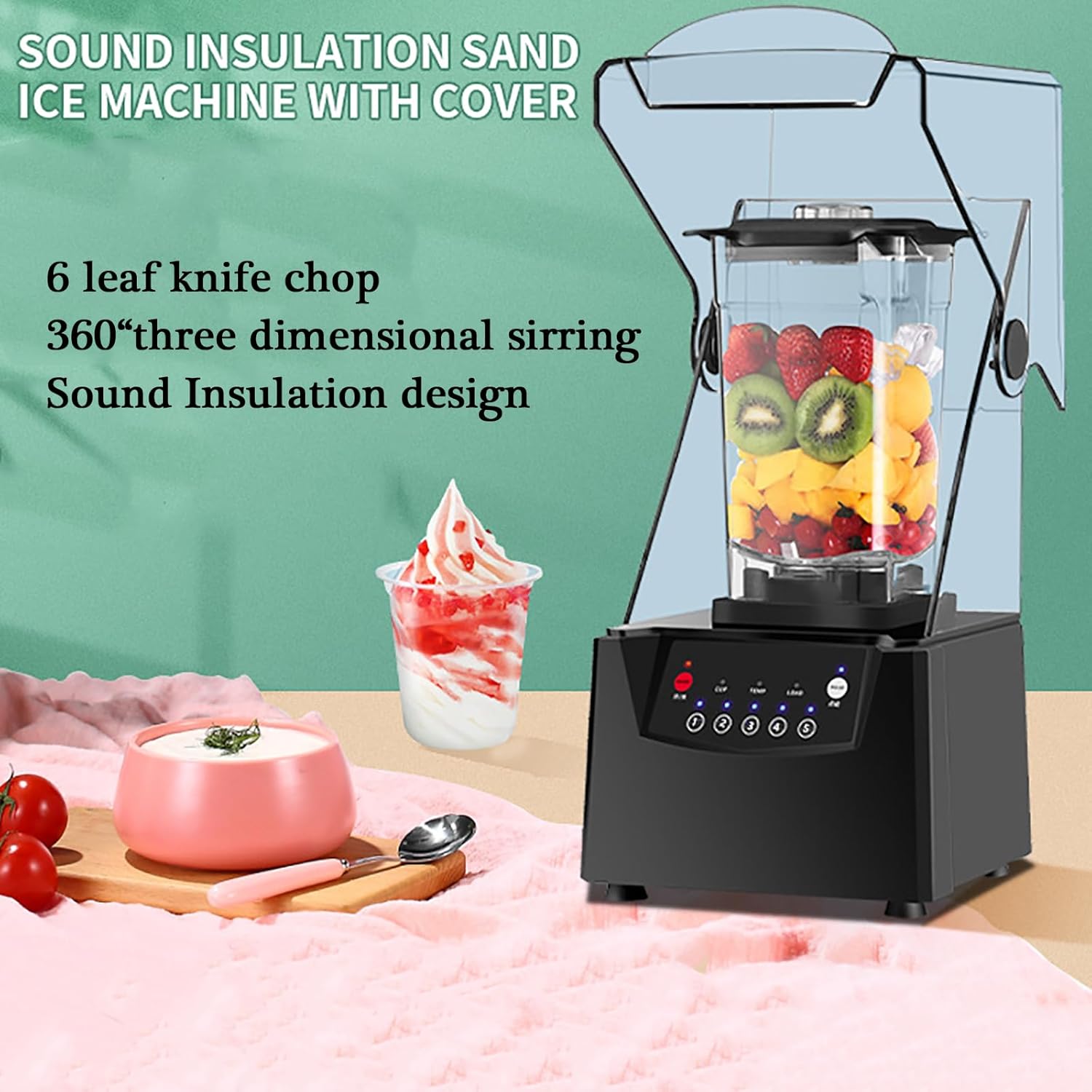 Blender Smoothie Maker, 2L Electric Stand Mixer with 5 Presets, 17000RPM Shredded Ice, Silent Broken Wall Cooking Machine for Kitchen - for Ice/Juice/Smoothie/Nuts