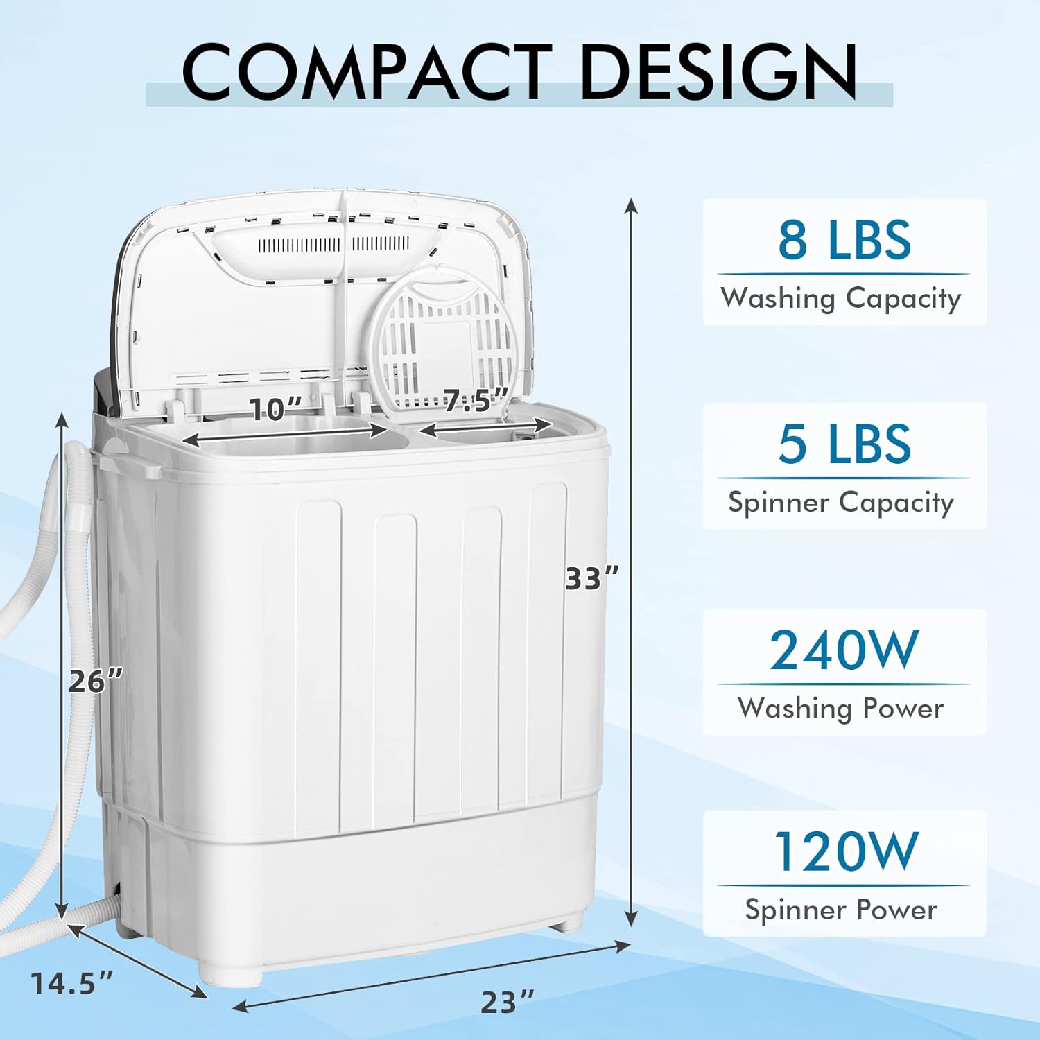 COSTWAY Portable Washing Machine, Twin Tub 13Lbs Capacity Washer 8Lbs and Spinner 5Lbs with Control Knobs, Timer Function, Drain Pump, Compact Laundry Washer for Home Apartment Dorms RV, Grey+White