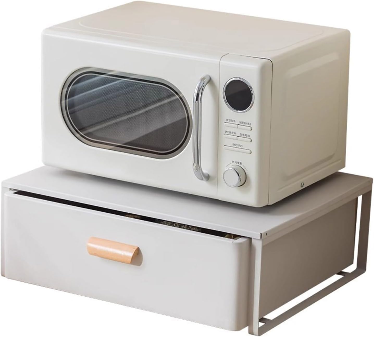 Steel Microwave Stand with Pull-Out Drawers, Countertop Organizer for Compact Microwaves, Coffee Station & Kitchen Appliance Storage, White (15.8in)