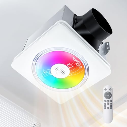 GROWNEER Bathroom Fan with Bluetooth Speaker, 110/160 CFM 1.0 Sone Bathroom Exhaust Fan with Heater, Powerful Oversize Exhaust Fan with Light & Remote, 9 RGB Modes, 1500lm 3-CCT & Nightlight