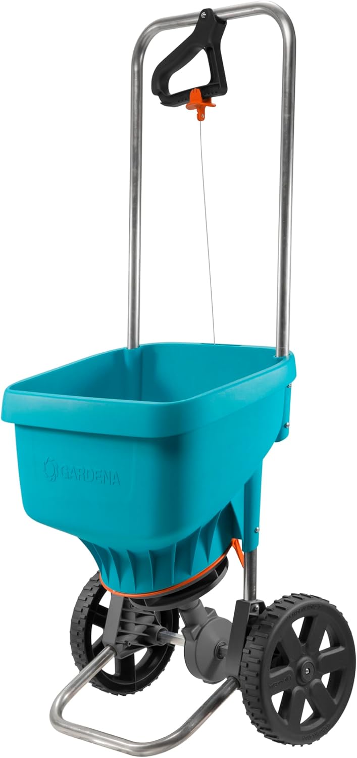 Gardena Spreader XL: Universal Spreader for Delivering Fertiliser, Seeds and Salt, 1.5-6 m Spreading Width, for About 800 m sq of Lawn Area, 18 Litre Capacity, with a Locking Slide (436-20)