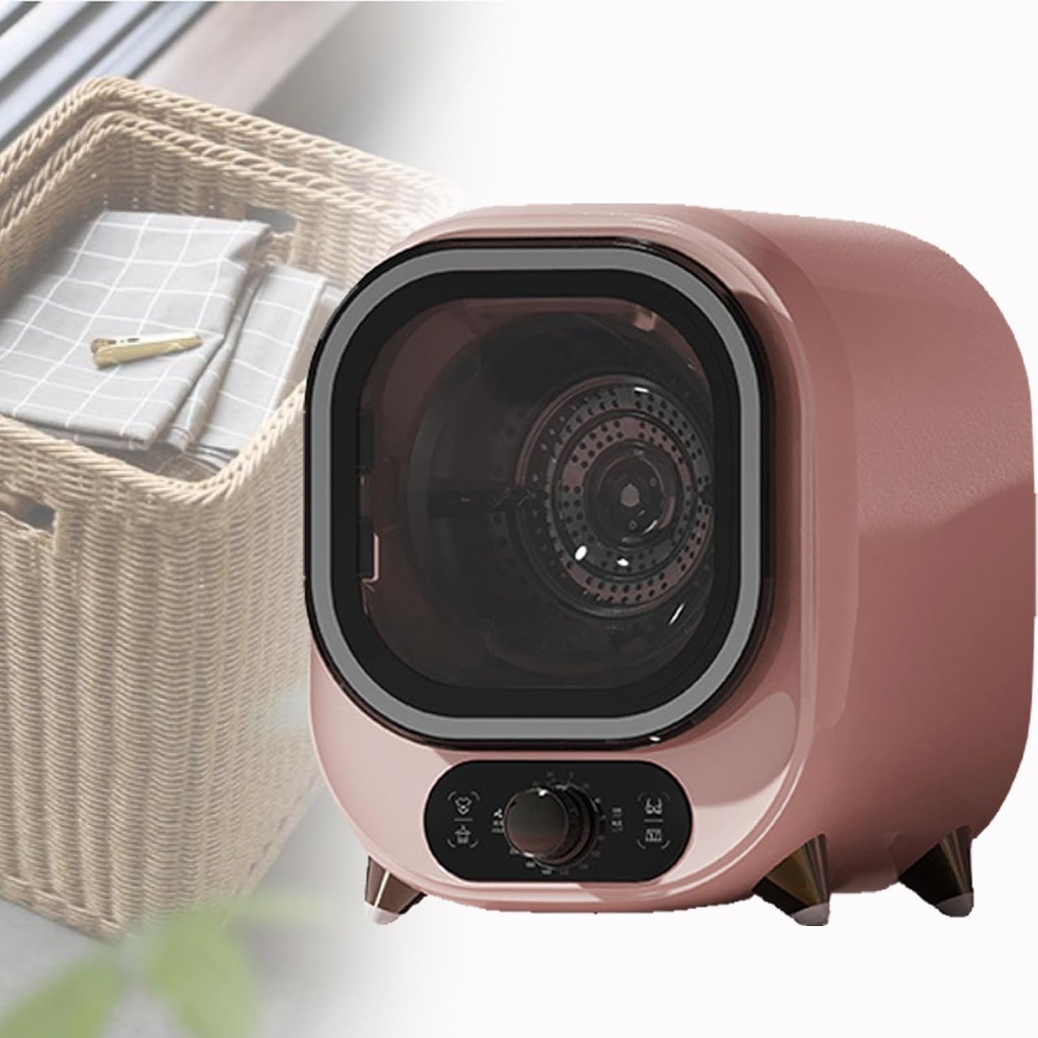 Mini Electric Clothes Dryer, Small Condenser Tumble Dryer, Vented Tumble Dryer, 0.8kg Capacity, Compact, for Home, Apartments and Rvs,Brown (Pinks)