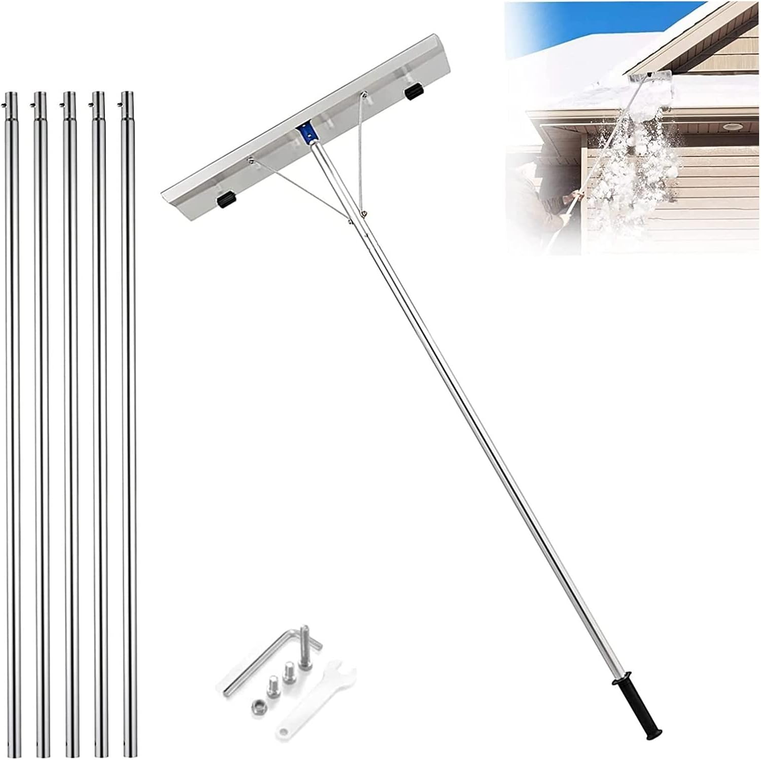 Snow Rake Roof Snow Rake Removal Tool, Traditional Snow Roof Rake for Roof Snow Removal, Aluminum Snow Roof Rake, Suitable for Removing Snow, Wet Leaves, Dribs