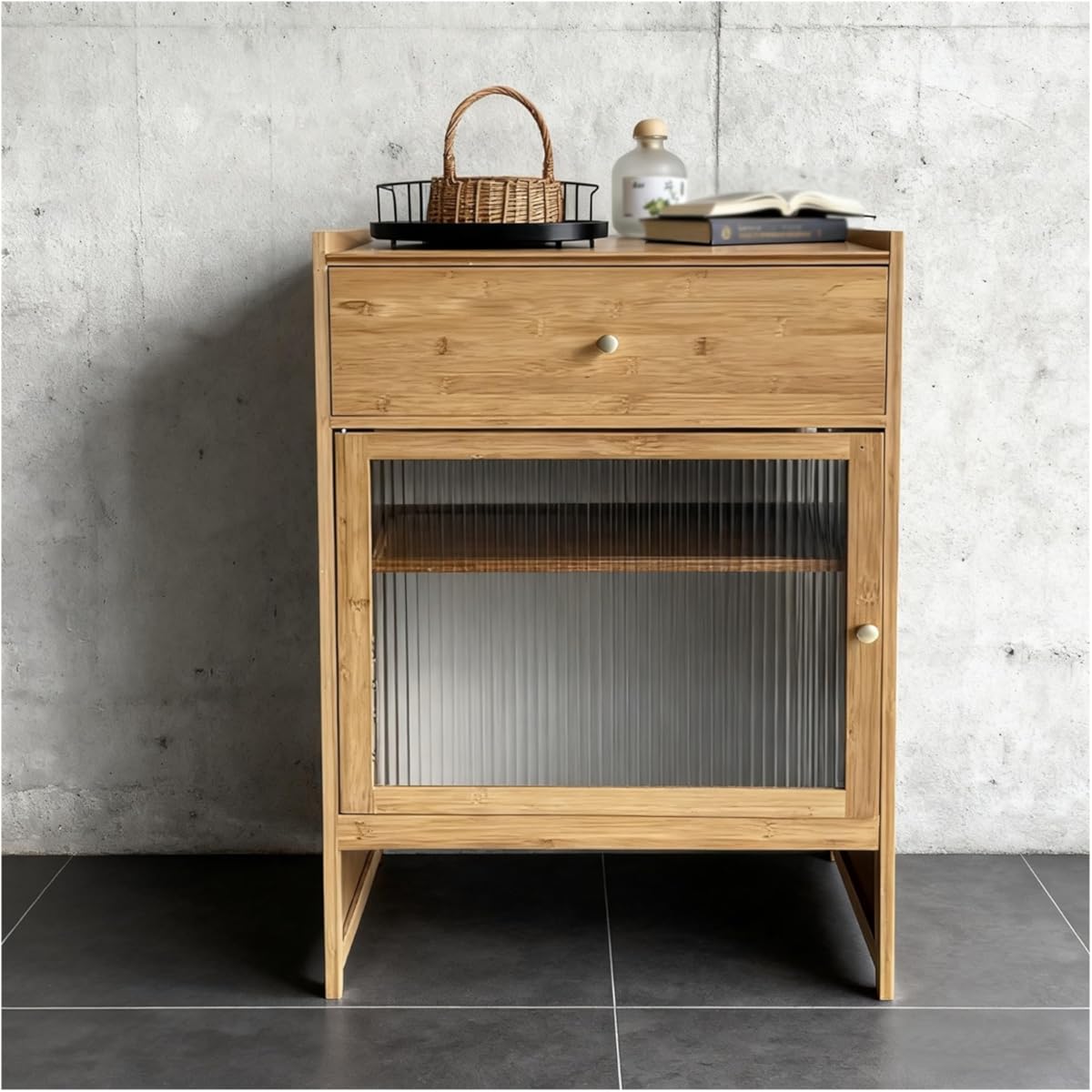 Robot Vacuum Cabinet, Robot Vacuum Hidden Storage Cabinet Night Stand for Living Room, Home, Office, Entrance, Save Space(Natural)