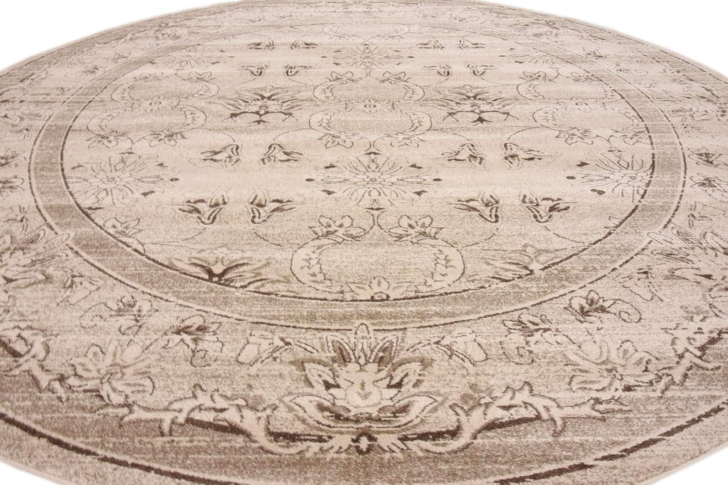 Unique Loom La Jolla Collection Botanical, Contemporary, Traditional, Rustic, Border Area Rug (12' 2 x 12' 2 Round, Ivory/Brown)