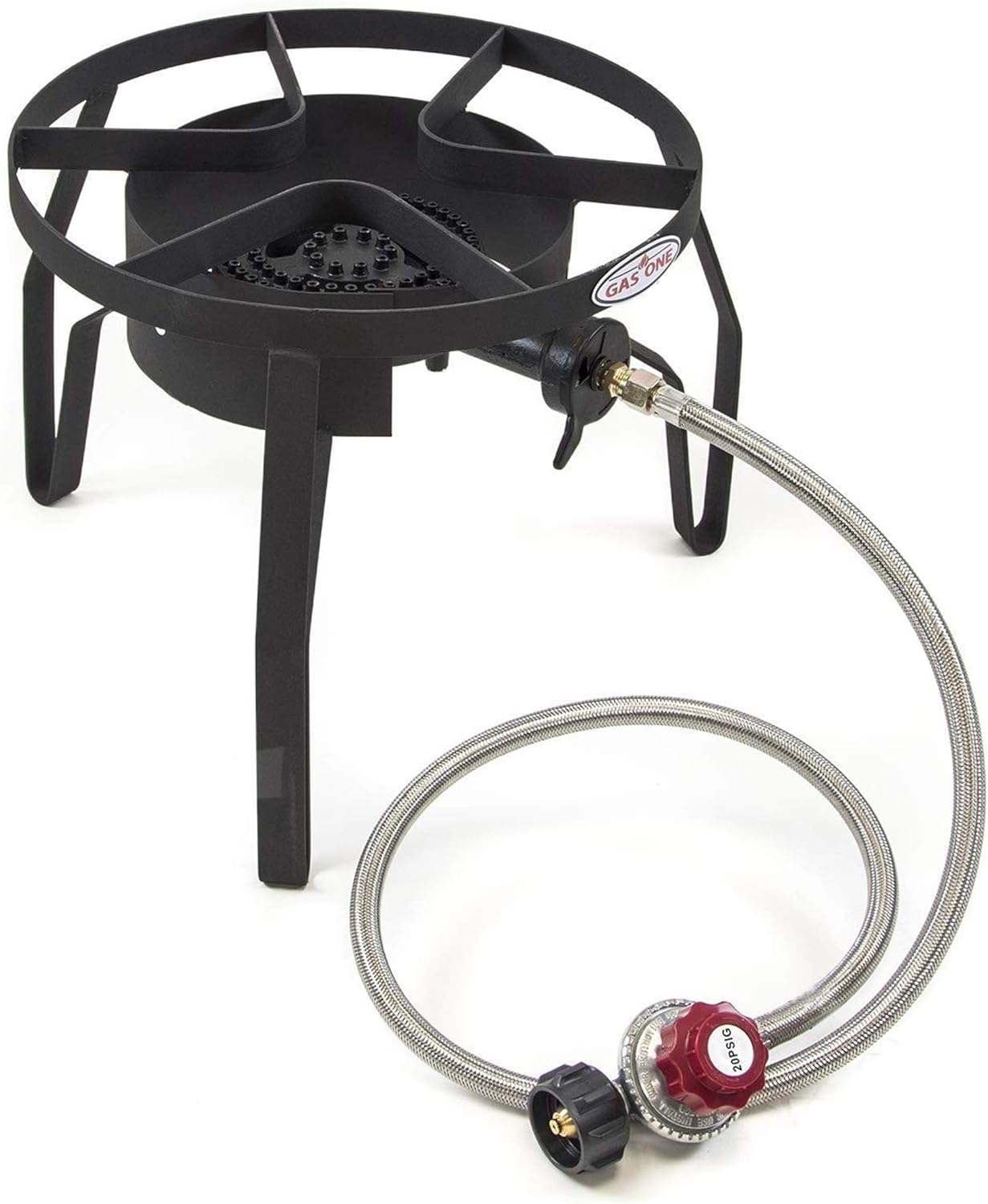 Gas One High-Pressure Single Burner Outdoor Stove Propane Gas Cooker with Adjustable 0-20PSI Regulator and Hose Perfect for Beer Brewing, Outdoor Cooking, Maple Syrup Prep
