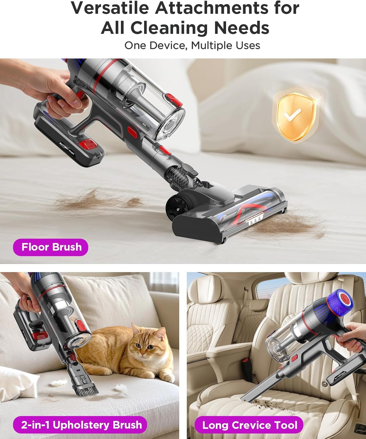 Cordless Stick Vacuum Cleaner for Home: Power Suction Vacuum Tangle-Free Lightweight Design & 2600mAh Detachable Battery Up to 50mins Runtime for Pet Hair Carpet Hardwood Floor