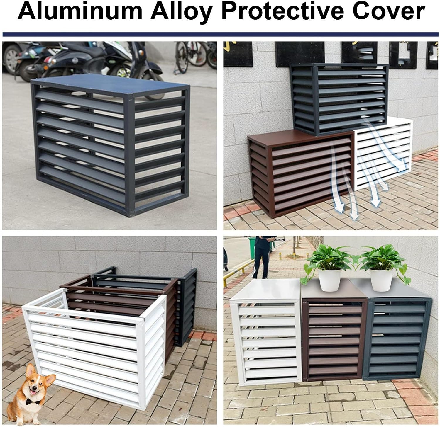 Air Conditioner Fence for Outside, Ac Unit Covers Outdoor, Shelf Plant Stand, Noise Reduction, Anti Theft, Outdoor Privacy(White,110cm)