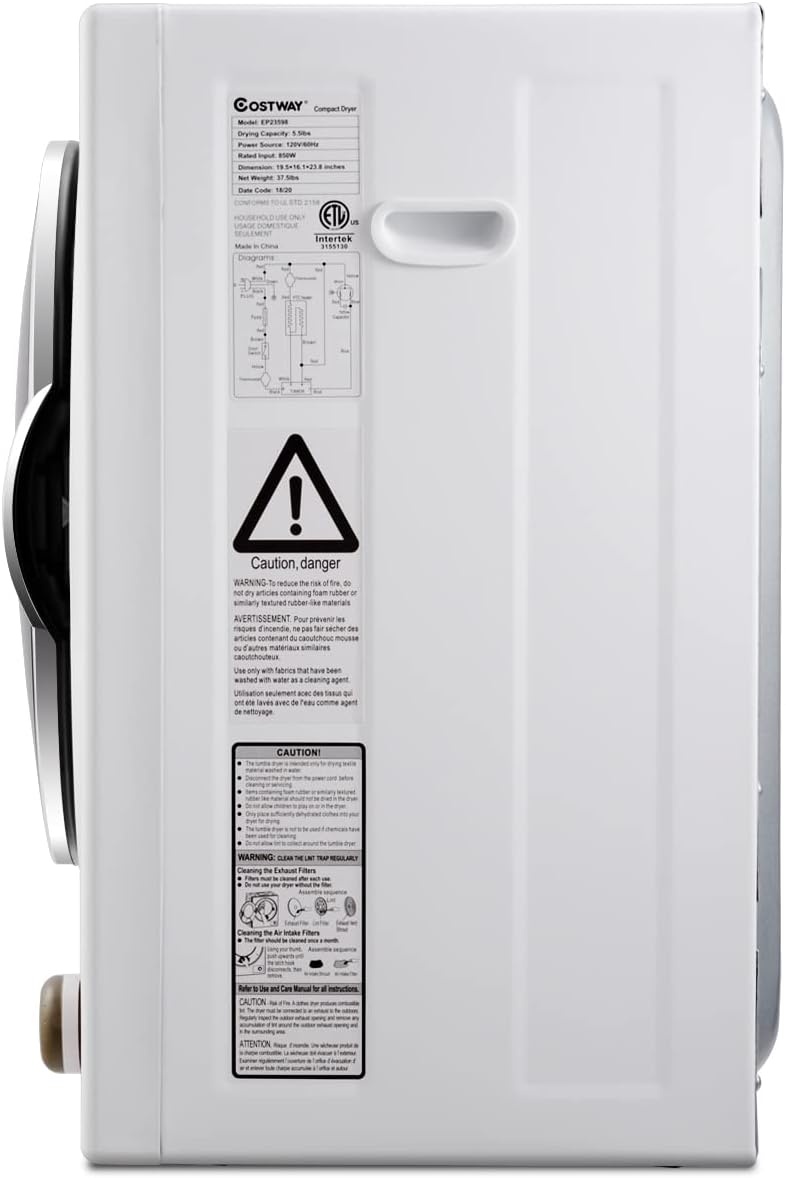 COSTWAY 1.5 cu. ft Electric Tumble Dryer, Portable Dryer w/ 4 Automatic Drying Modes, Compact Clothes Dryer w/ Stainless Steel Tub & Easy Control Panel, Apply for Apartments, Dorm, RVs, Sliver