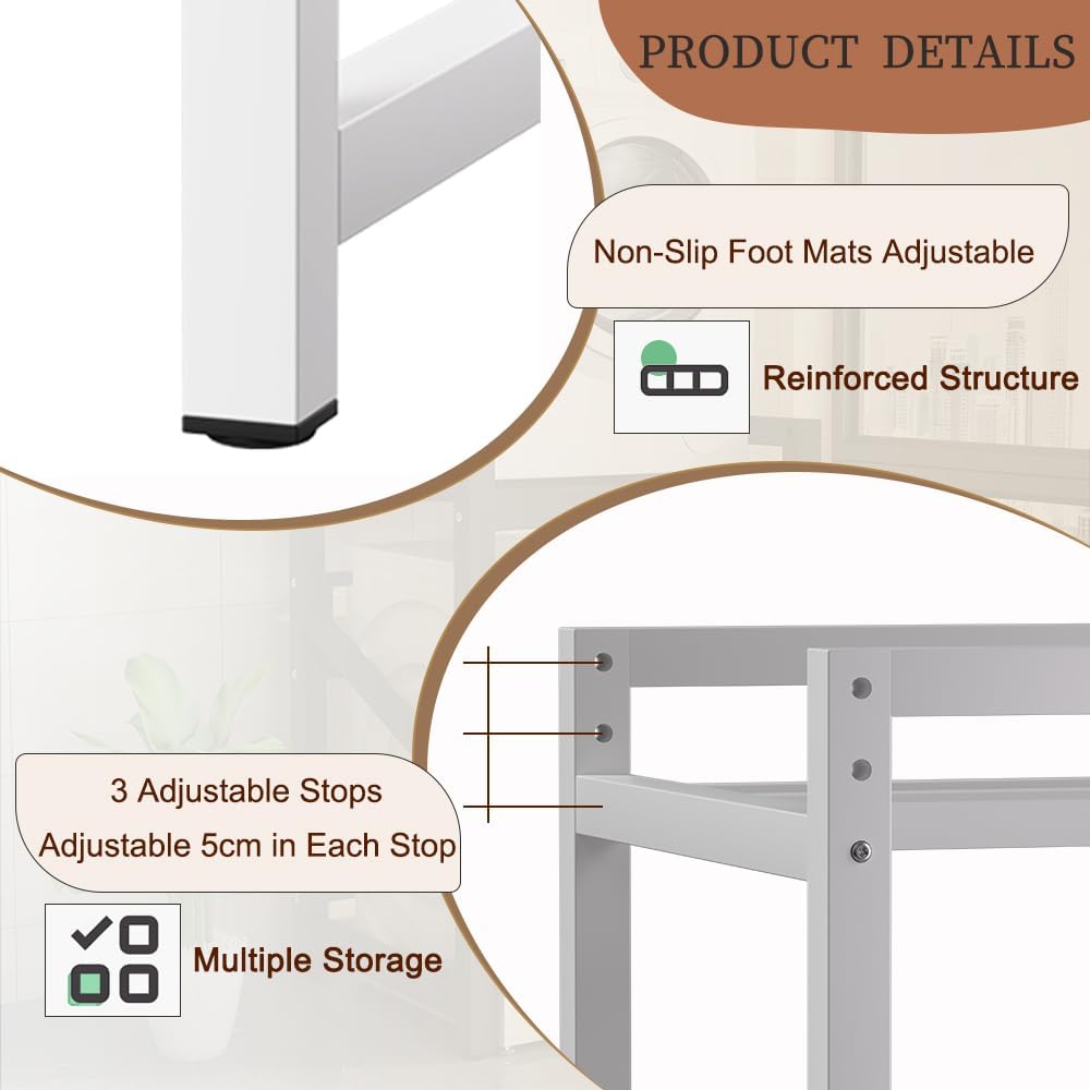 Over The Washer and Dryer Storage Shelf, Height Adjustable Machine Stacking Rack, Space Saver Metal Frames (Black)