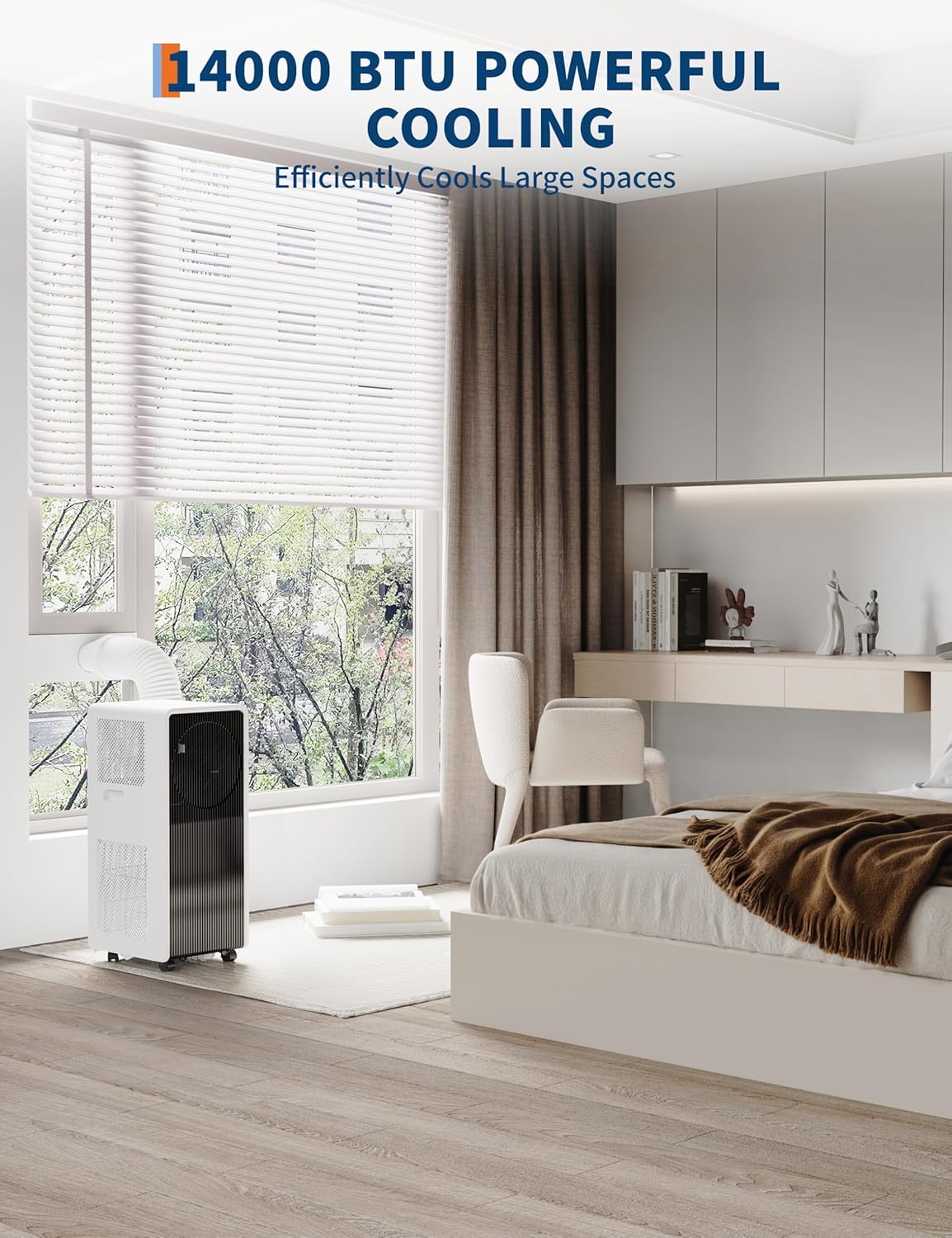 GAOMON 14,000 BTU Portable Air Conditioner Cools Up to 750 Sq.Ft, 3-IN-1 Quiet Portable AC Unit with Remote Control for Large Room, Campervan, Office, Temporary Space, Black+White