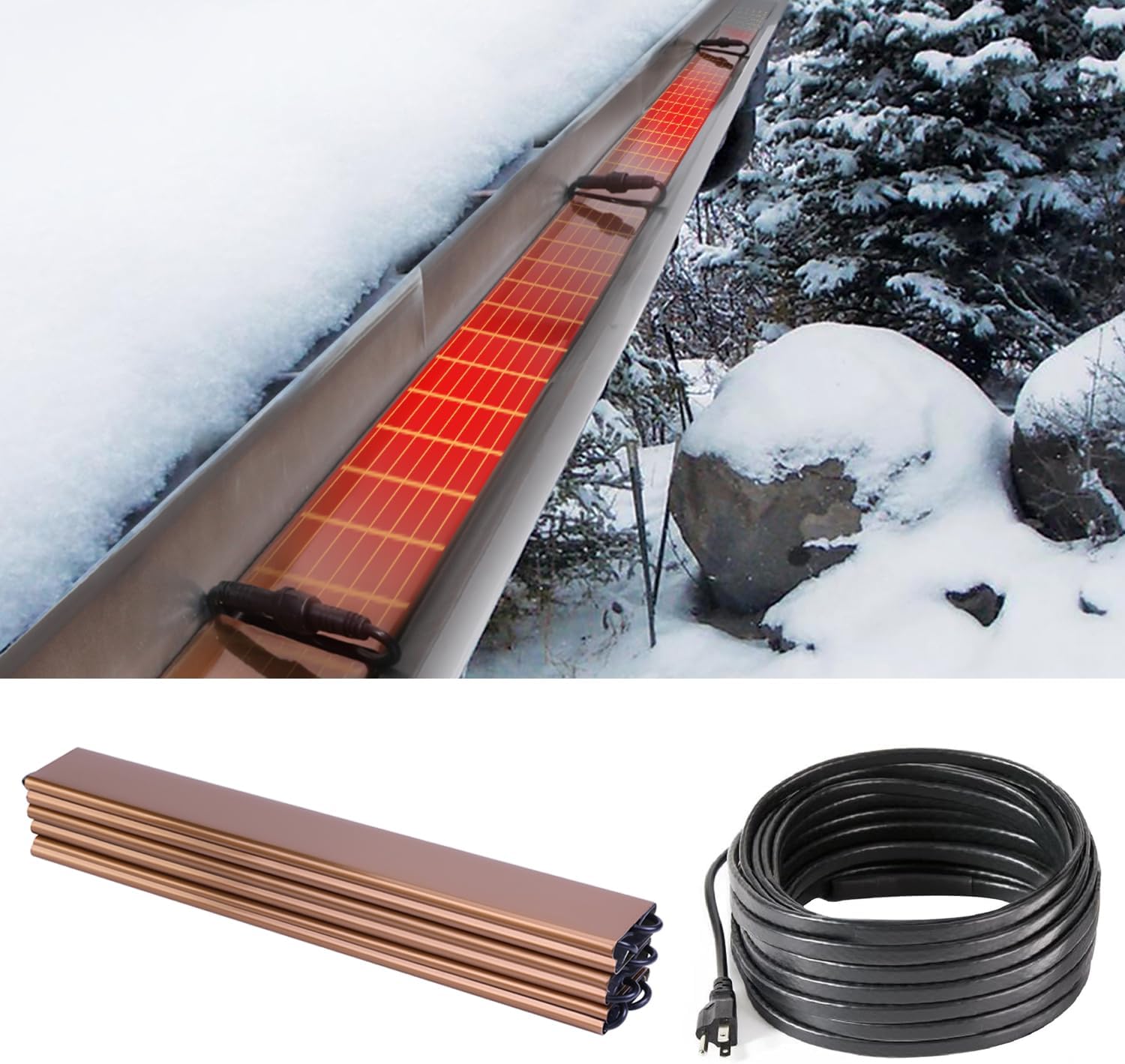 H&G lifestyles 60ft Roof Heat Cable & 24ft Gutter Heater Snow De-Icing Kit Self-Regulating Heatt Cable Ice Dam Prevention