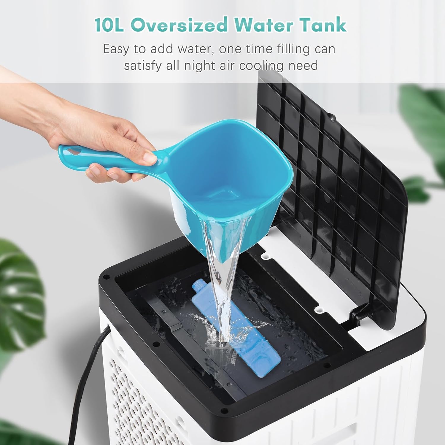 Portable Air Conditioner Fan, Evaporative Cooler Cooling Machine, 3 Speed with 7hrs Timer 10L Water Tank for Room Home Office Dorm (US Plug)