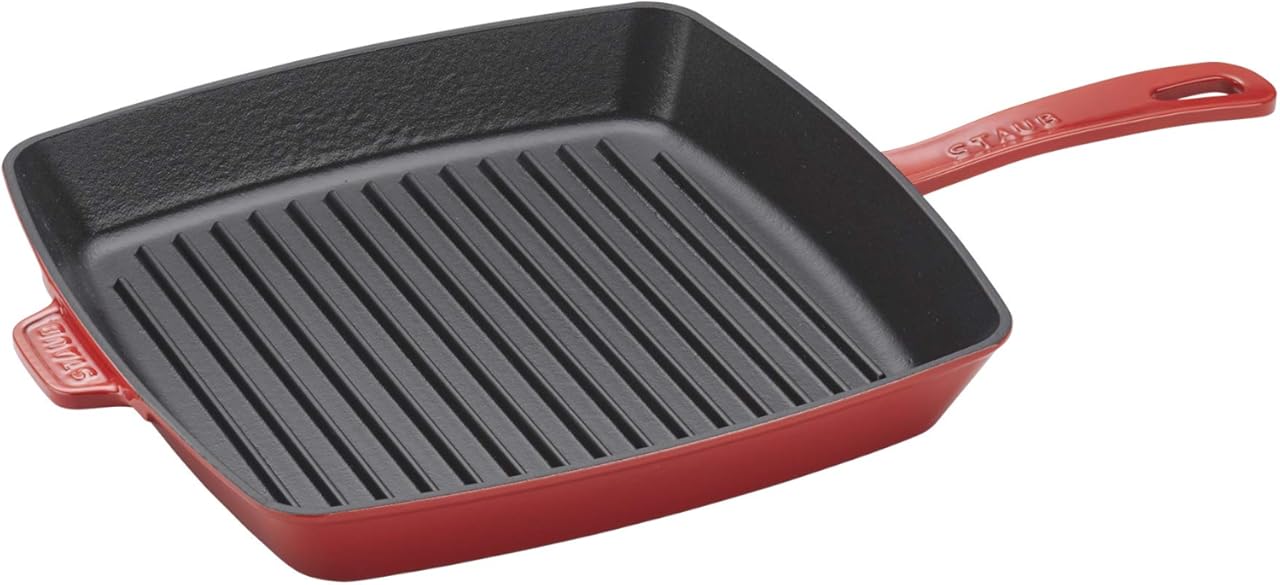 Staub Cast Iron 12-inch Square Grill Pan - Cherry, Made in France