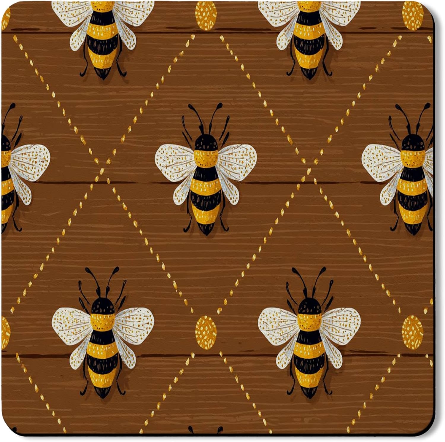 Bee Pattern Washer Dryer Top Protector Mat, Rustic Farmhouse Honeybee Laundry Machine Dust Covers, Summer Decor Rubber Anti-slip Waterproof Washer And Dryer Mats for Laundry Room 24x24 Inch