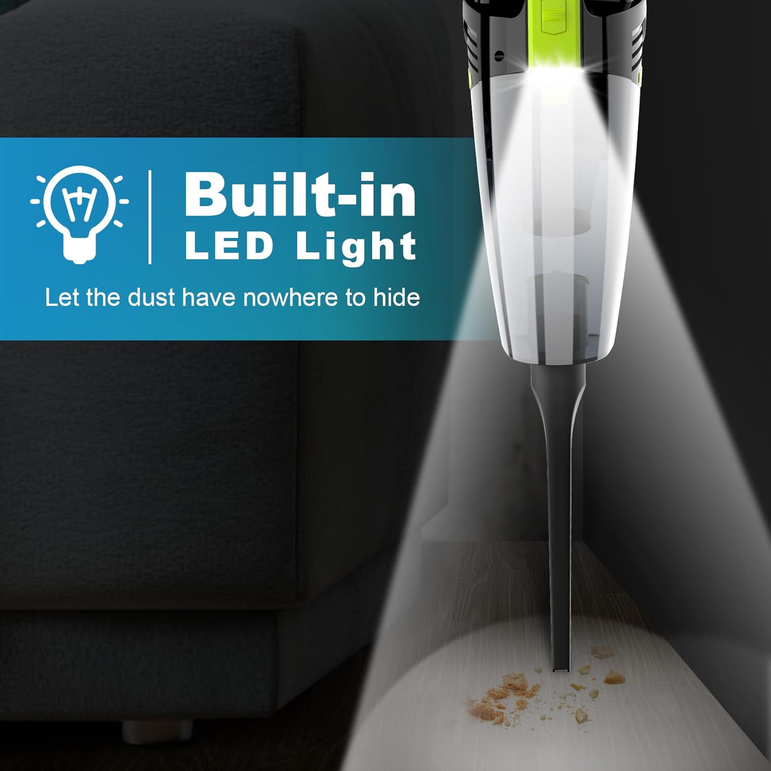 Cordless Car Vacuum Lightweight High Power Handheld Vacuum Cleaner with LED Light, Hand Vacuum for Car Home Office and Pet Hair, Blackgreen