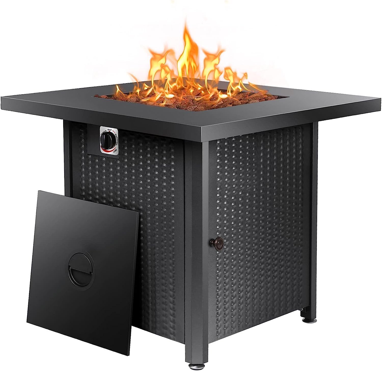 BTExpert 28 Inch Propane Fire Pit Table, 50,000 BTU CSA-Listed Outdoor Gas Fire Pit Table Steel Fire Pit with Lid, 2-in-1 Table for Patio, Deck, Garden, or Backyard Gatherings with Lava Rocks, Black