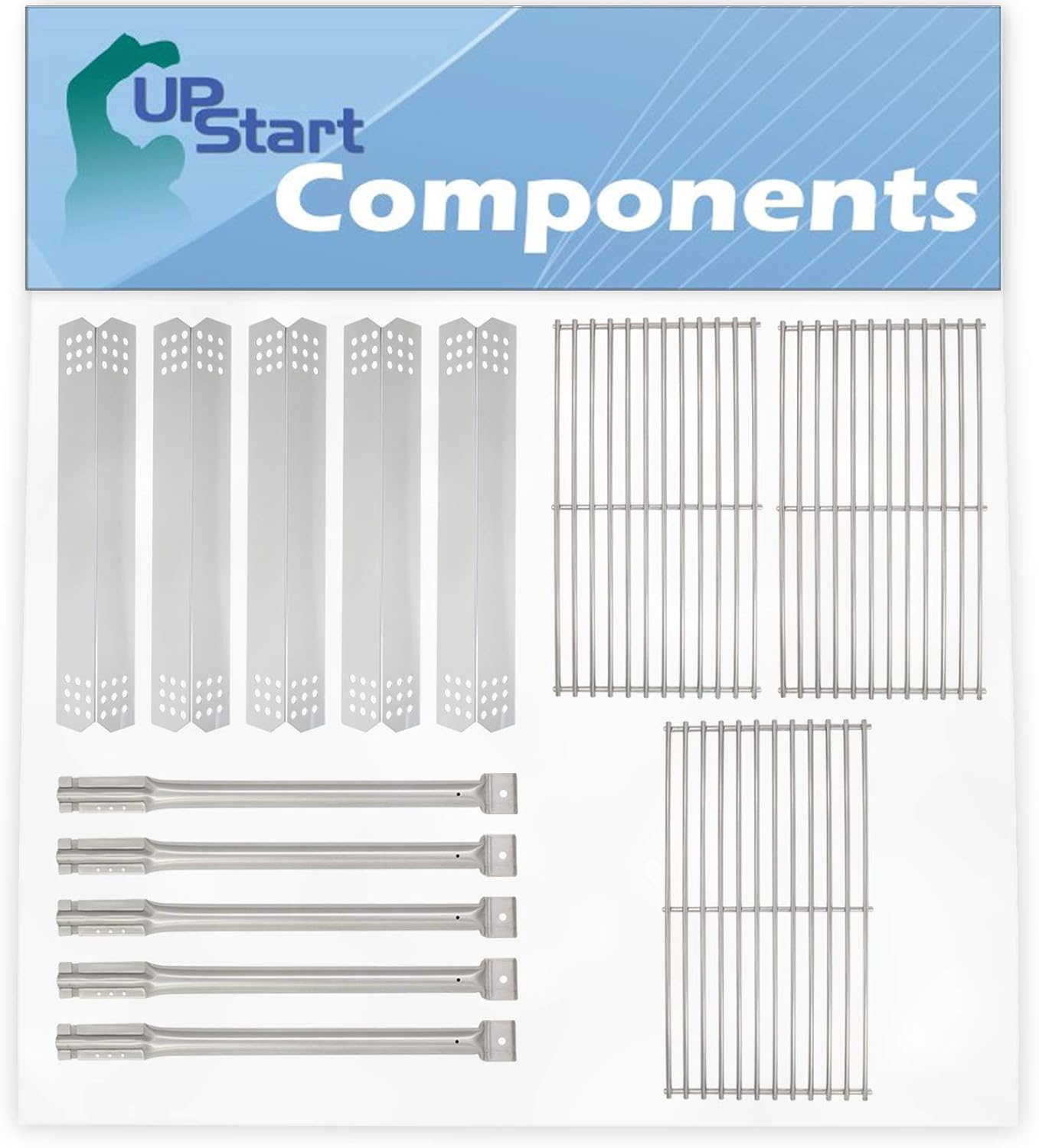 5 BBQ Grill Heat Shield Plate Tent & 5 Tube Burner & 3 Cooking Grates Replacement Parts for Jenn Air 720-0709 - Old - Compatible Barbeque Grid & Stainless Steel Flavorizer Bar 16 1/8