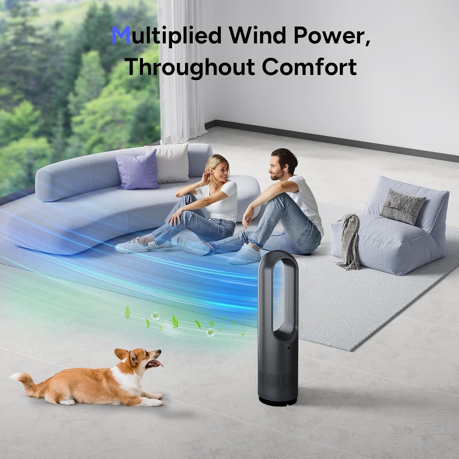 Bladeless Heater Fan,22Inch Heating & Cooling Combo Tower Fan 80° Oscillating, 9H Timer, 8 Speeds, Portable Quiet for Indoor, Bedroom, Home Office Room