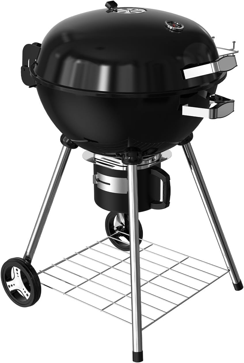 22.5-Inch Portable Charcoal Grill, Heavy Duty Kettle BBQ Smoker with Built-in Thermometer & Removable Water-Rinsable Ash Catcher for Outdoor Camping, Patio, Backyard, and Tailgating