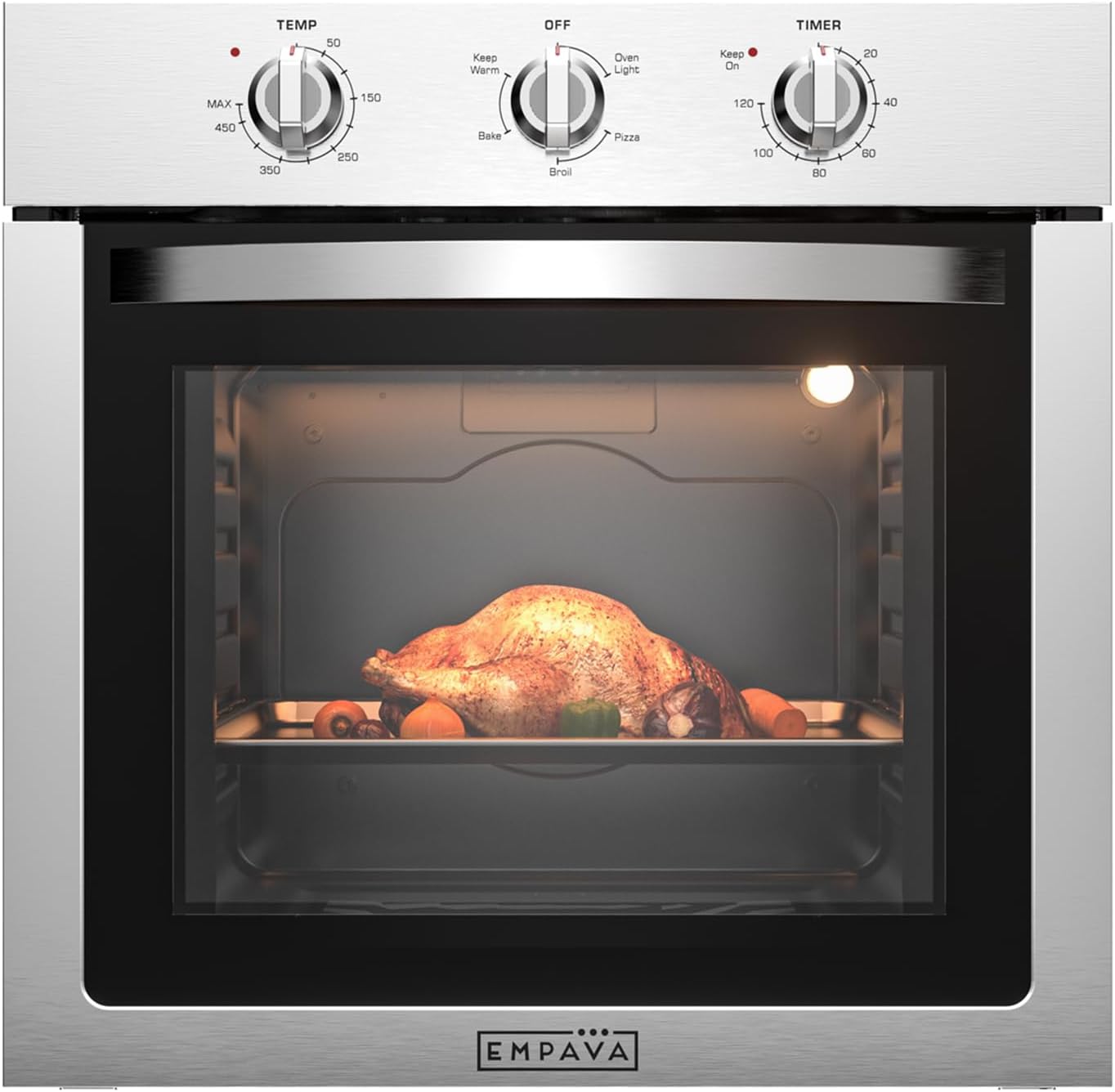 Empava 24 inch Electric Single Wall Oven with 4 Basic Bake Broil Cooking Modes, Mechanical Knob Control, 2.5 Cu.ft. Capacity, 2950W