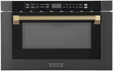 ZLINE Autograph Edition 24 in. 1.2 cu. ft. Built-in Microwave Drawer in Black Stainless Steel and Champagne Bronze Helix Handle (MWDZ-1-BS-H-KCB)