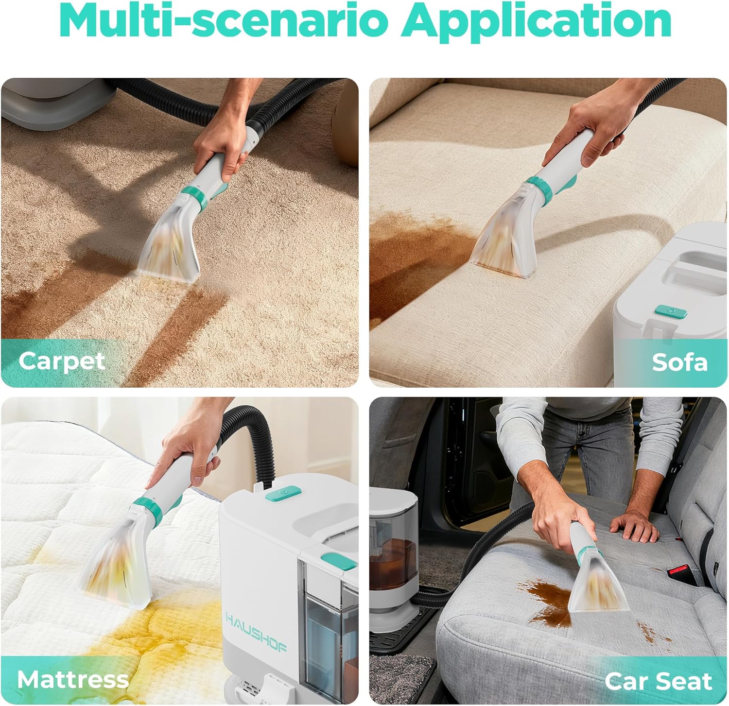 HAUSHOF Portable Carpet Spot and Upholstery Cleaner Machine, 13Kpa Powerful Suction & Spot Remover, Deep Stain Cleaning for Rug, Carpet, Car Seats, Pets, Stairs, Couches, with Cleaning Solution