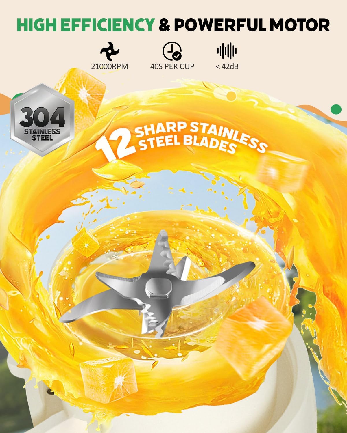 Portable Blender for Smoothies, Dishwasher Safe Personal Blender for Shakes and Fresh Juices, 15 Oz BPA Free Portable Bottle with 12-Blade, Rechargable Sport Bottle Compact and Easy to Clean