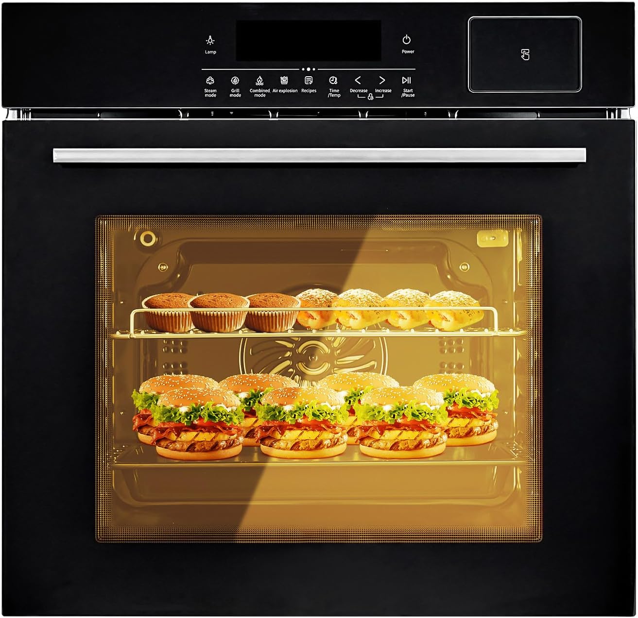 Single Wall Oven 24 in, Built-in Electric Ovens with 5 Automatic Recipes, 3000W, 240V, 2.5 CF Convection Built-in Oven, Stainless Steel, Touch Control, Timer, Safety Lock