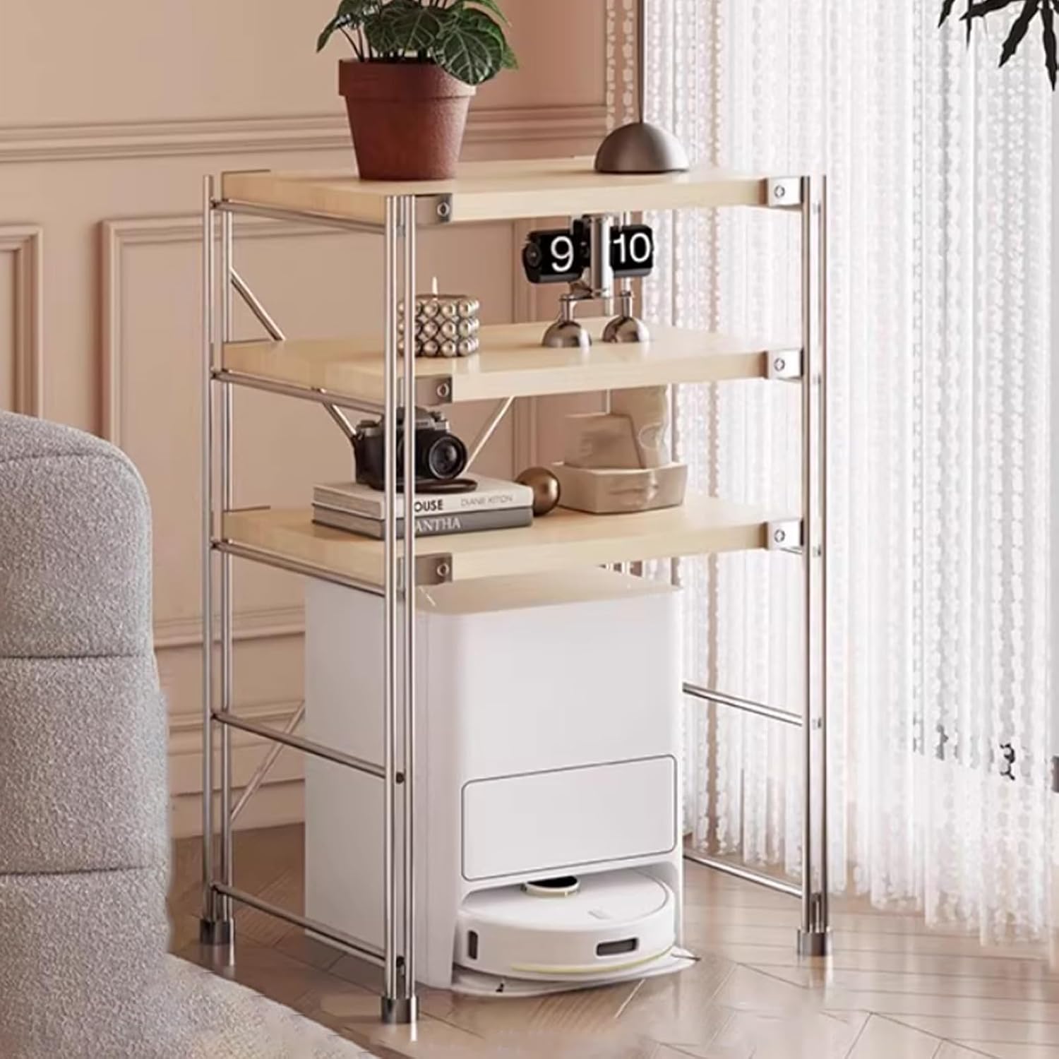 Robot Vacuum Stand Cabinet，Multi-Functional Modern Vacuum Storage Stand And Adjustable Shelves Bookcase For Livingroom, Bedroom(Yellow,27.6x16.1x51.2in-2)