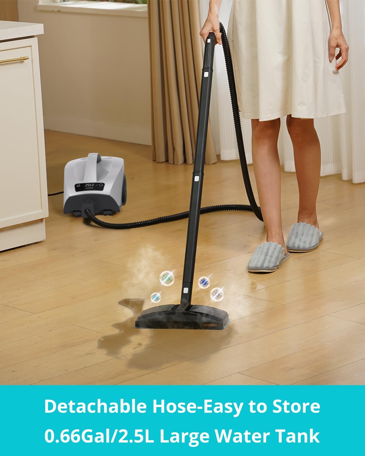 Steam Cleaner: 40s Fast Heating-0.66Gal (2.5L) Large Tank-21 PCS Kit-No Cooling-Refill Anytime-Detachable Hose Multi Portable Steamer Mop for Home Car Bed Furniture Tile Grout Floor Cleaning