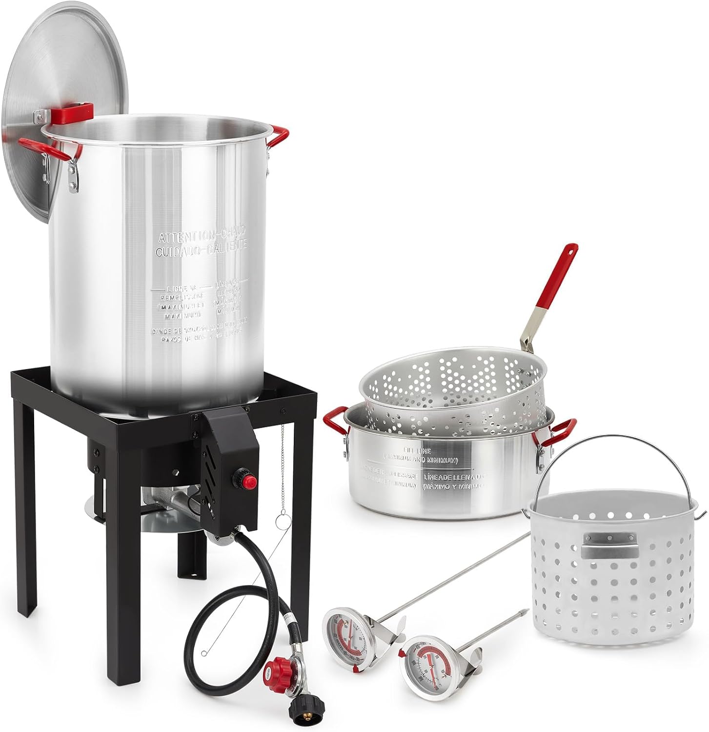 30 Qt Turkey Fryer, Includes 10 QT Fish Fryer Combo Kit Pot and 38,000 BTU Propane Burner, Complete with Thermometer, Injector, Turkey Rack and Lift Hook, Ideal for Outdoor Parties and Camping