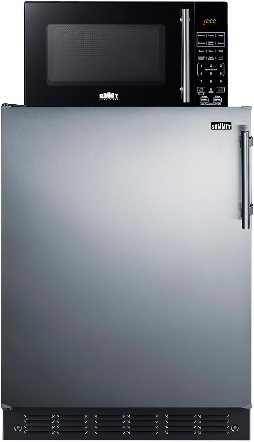 Summit Appliance MRF6BK2SSALHD Microwave/Refrigerator Combination with Allocator; Combo Includes FF6BK2SS All-refrigerator, and SM903BSA1 Microwave; 5.5 cu.ft Capacity; Automatic Defrost; LHD Swing