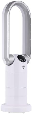 Ocean Loong 1500W Bladeless Tower Fan & Space Heater Combo for Home with Remote Control Timer Oscillation Tip-Over Switch and Adjustable Thermostat, 29” Silver