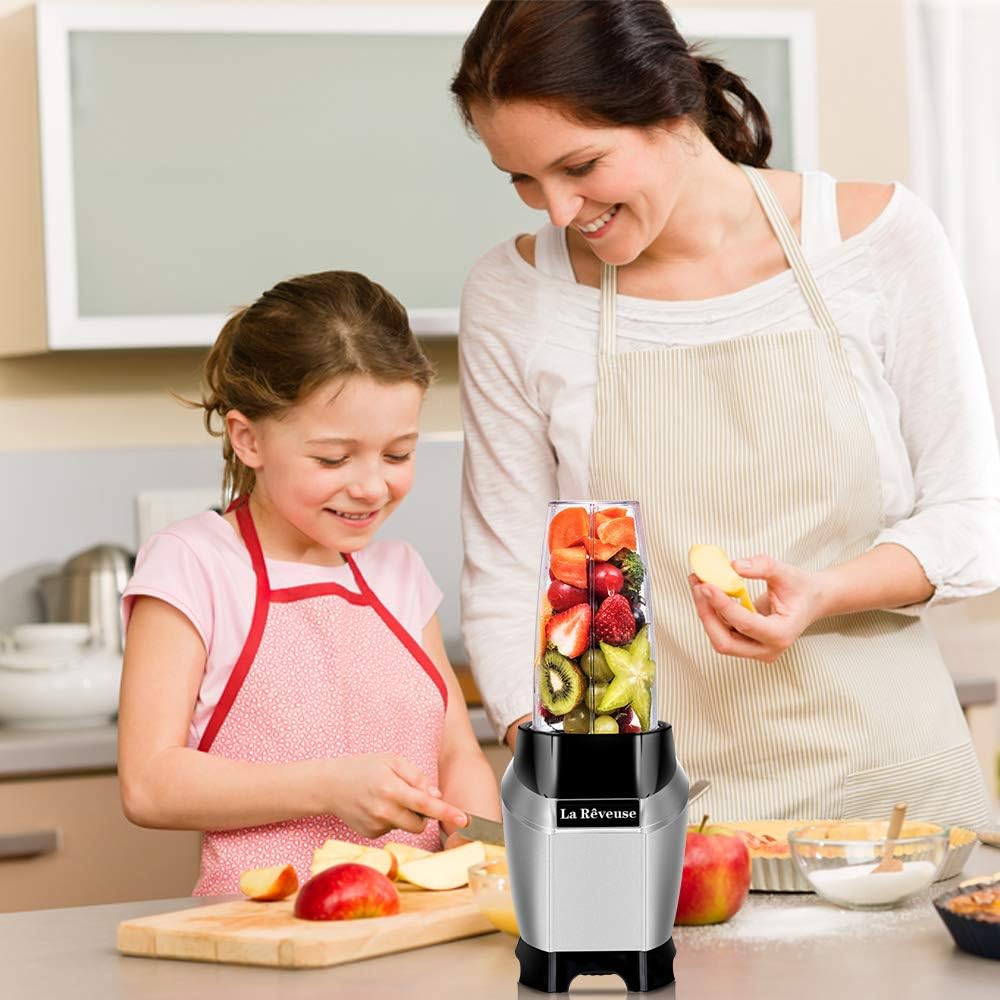 La Reveuse 1000W Smoothie Blender (Silver) + La Reveuse Small Food Chopper (White)