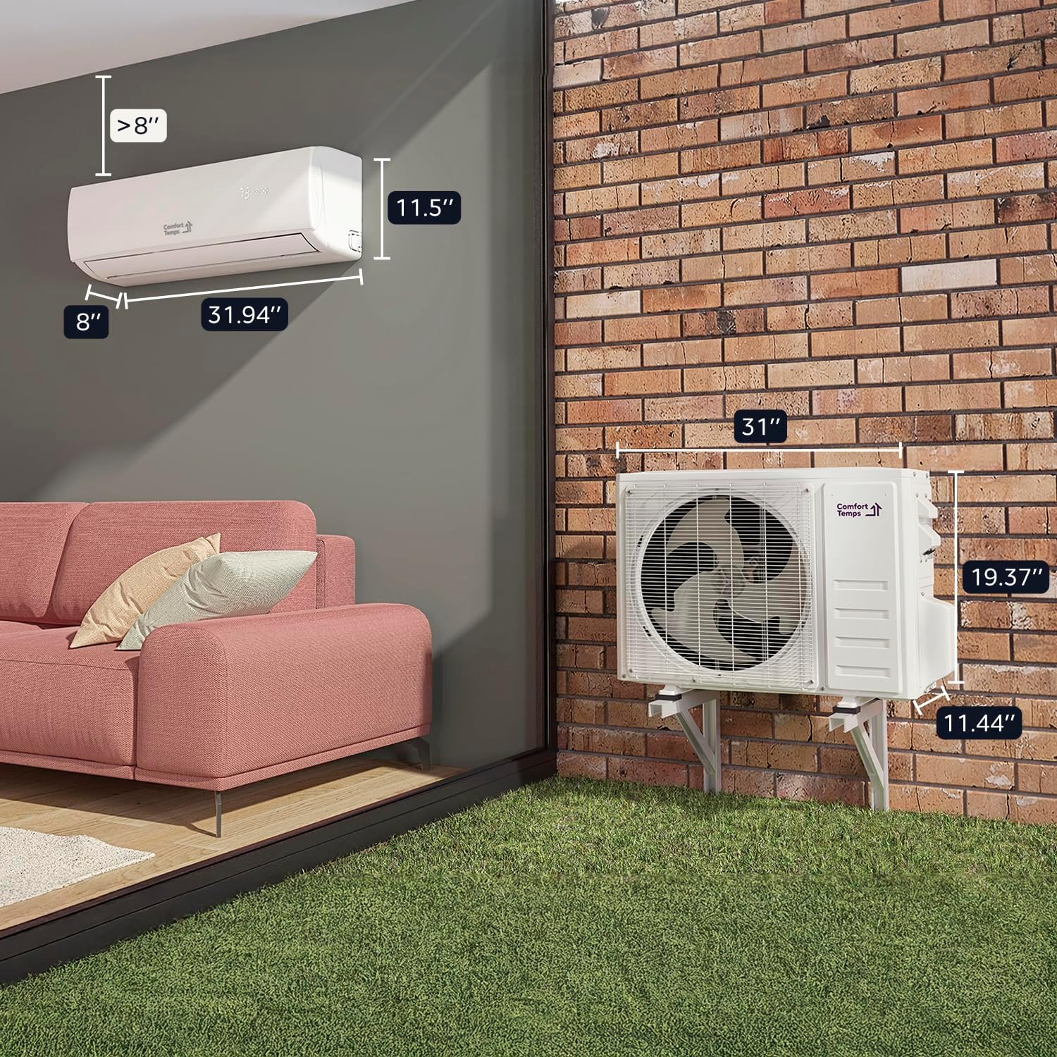 Energy-Saving 9000 BTU / 220V Mini Split – 20 SEER, Pre-Charged, Ductless, Quiet & Comfortable Mini Split AC/Heating System with WiFi& Complete Easy Install Kit (Elite Series by Comfort Temps)