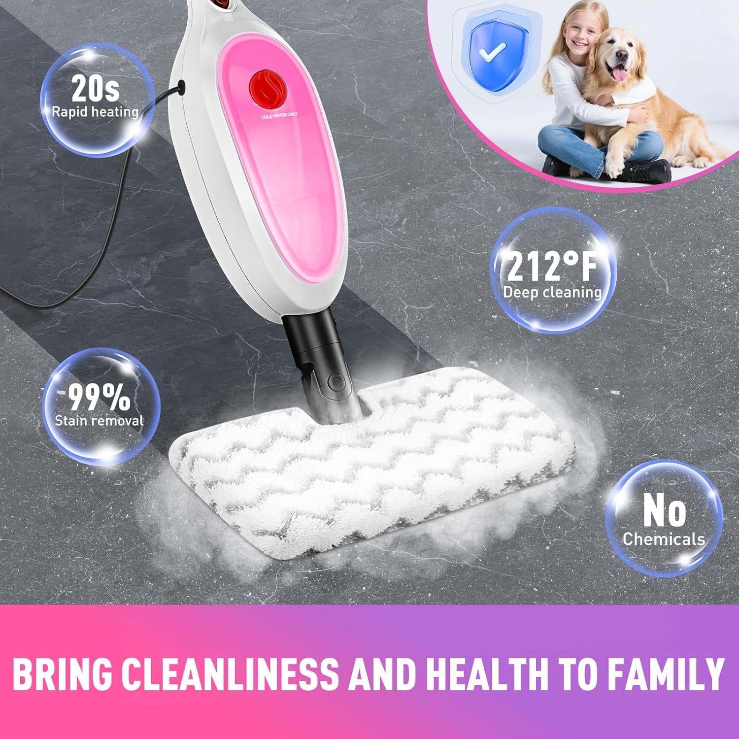 10-in-1 Multipurpose Steam Mop with Detachable Handheld Cleaner,Multi-Surface Use (Wood Floor/Tile/Window/Clothes/Furniture/Grout) + 2 Pack Dual-Sided Microfiber Mop Pads