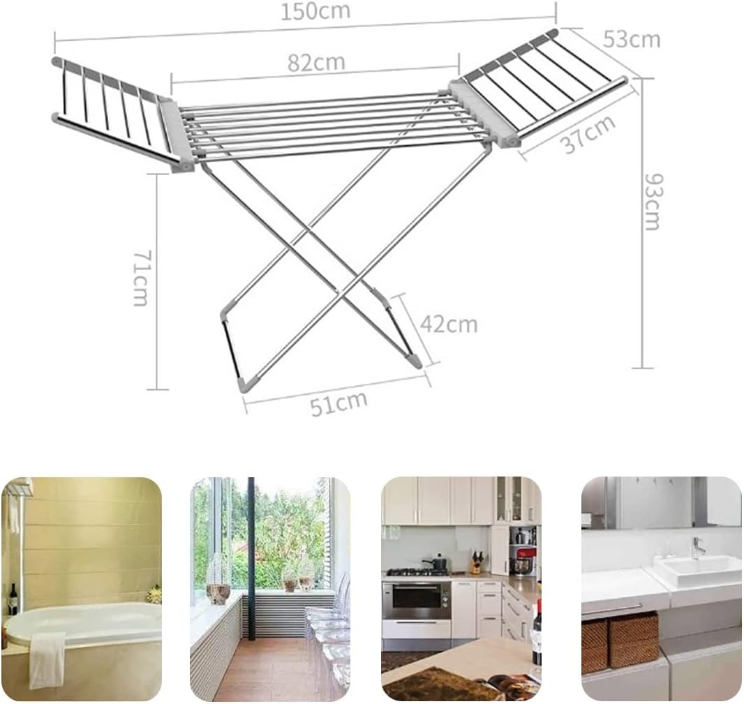 Folding Clothes Airer with Wings - Portable Electric Heated Clothes Dryer with Wings - Energy-Efficient Indoor Airer Wet Laundry Drying Horse Rack