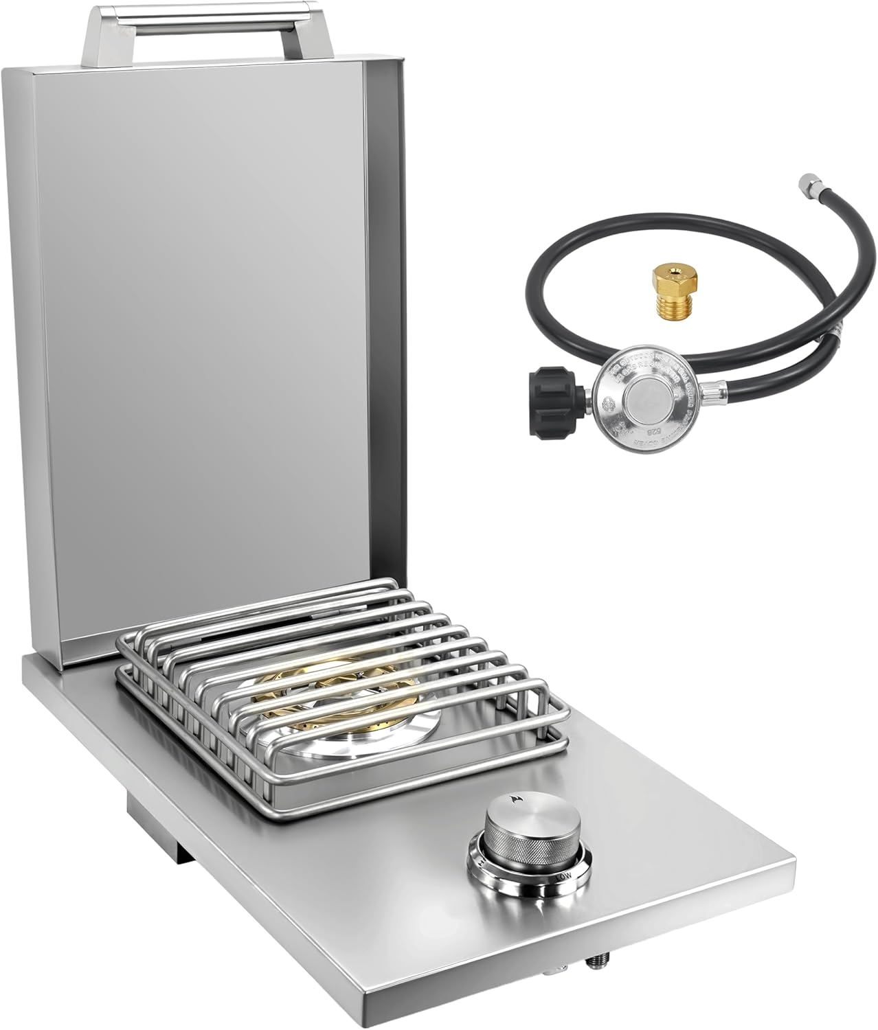 Single Grilling Side Burner, 15,000BTU Liquid Propane for Outdoor Kitchen, Heavy-Duty 304 Stainless Steel, Convertible to Natural Gas, Built-in Single Side Burner for BBQ Grill Island