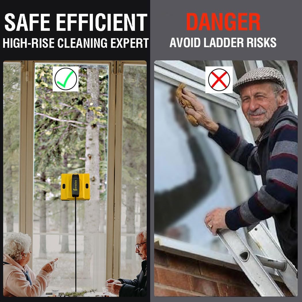 Frewico Window Cleaner Robot with Dual Ultrasonic Water Spray, 5600Pa Suction Smart Robotic Glass Cleaner, APP & Remote Control, Anti-Falling System for Frameless Windows, High-Rise, Shower, Tiles