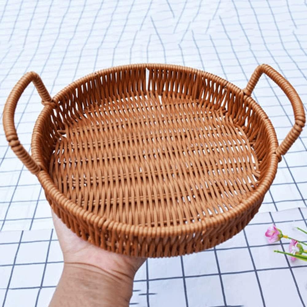 INLIMA Appliance Shelf for Kitchen Rattan Woven Storage Basket, Iron Frame Double Ear Handle, Round Tray, Bread and Fruit Snack Storage Basket, Household，size：20 * 4cm(s) (Size : Small)