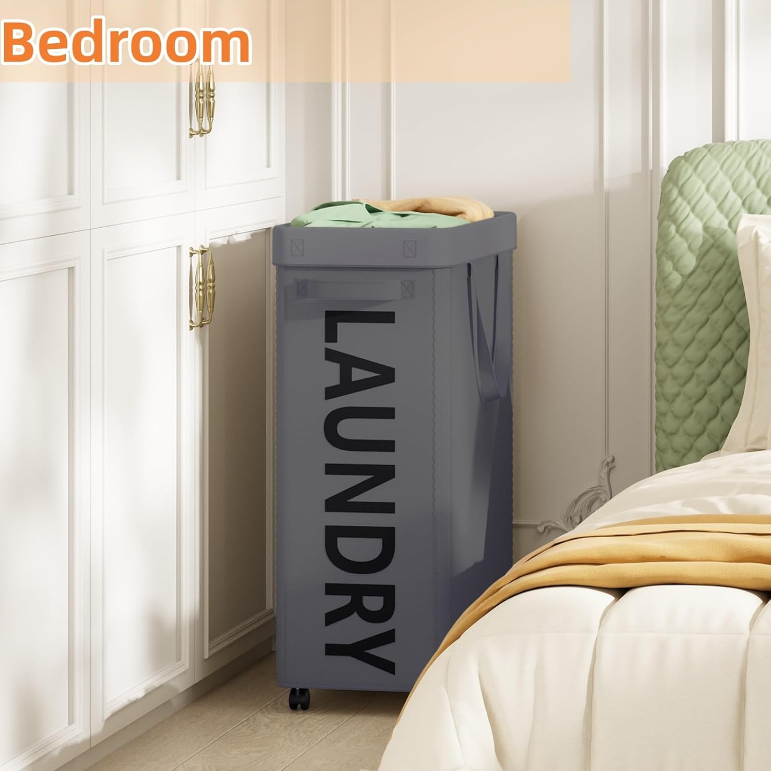 2 Pack Laundry Basket with Wheels, 90L Rolling Laundry Hamper with Wheels, Large Clothes Hamper on Wheel with Removable Mesh Bag for Bedroom, Dorm