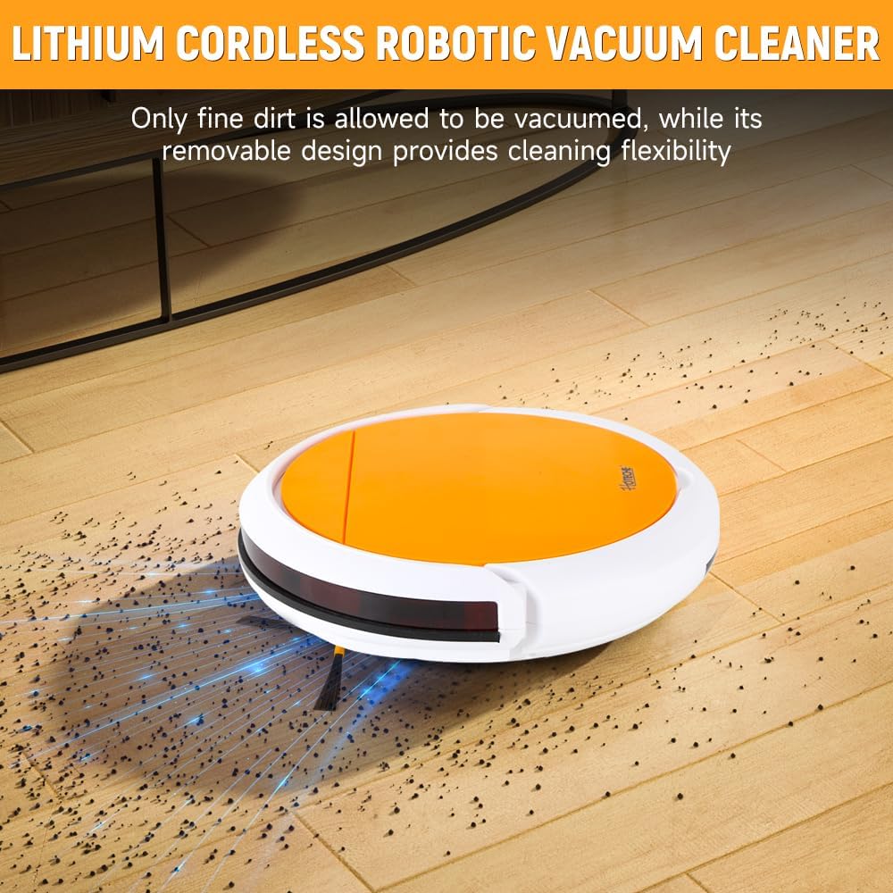 Hoteche Robotic Vacuum Cleaner with 450ML Dustbin, Auto Zigzag Cleaning, Gyroscope Navigation, 1000PA Suction, Fall-Arrest & Anti-Collision