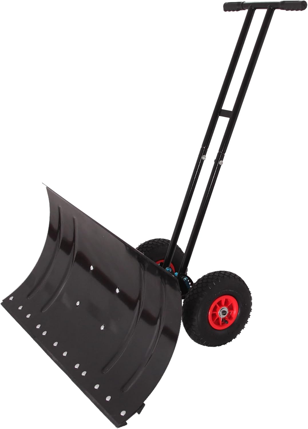 Heavy Duty Snow Shovel with Wheels,Adjustable Angle & Height Ergonomic Handle, Carbon Steel Blade,Snow Plow with 10