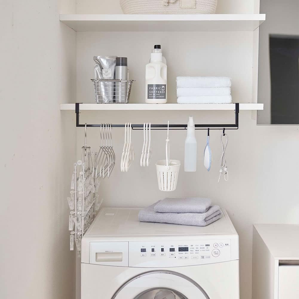 Yamazaki 5647 Telescopic Under Shelf Storage Hanger, Black, Approx. W 18.3-31.5 x D 3.9 x H 4.3 inches (46.5-80 x 10 x 11 cm), Tower, Over Washing Machine Storage, Hanging, Laundry Storage